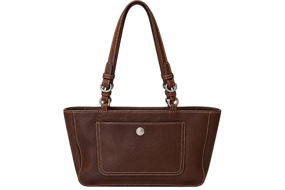 Coach F10083 Y2K Brown Pebbled Leather Shoulder Tote Bag Purple Lining 2007